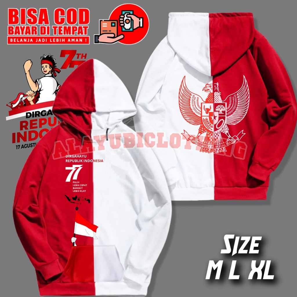 Jaket Hoodie Anak MERAH PUTIH 77 DIRGAHAYU INDONESIA