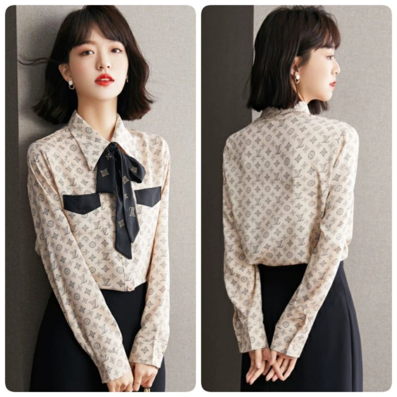 MDLV ~ 5651 Elvira Tie Neck Shirt Atasan Blouse ELVY Kemeja Korea Look Fashion import