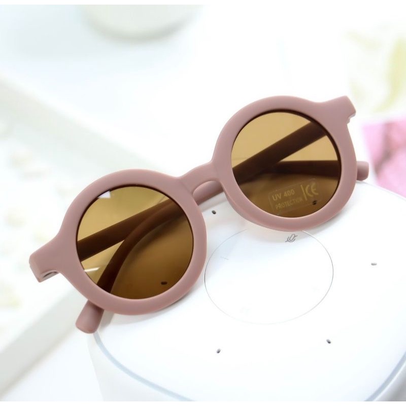 Kacamata Anak ANTI RADIASI BLUERAY dan UV Sunglasses Frame Bulat Lensa Hitam Bayi Balita-AN - Taro