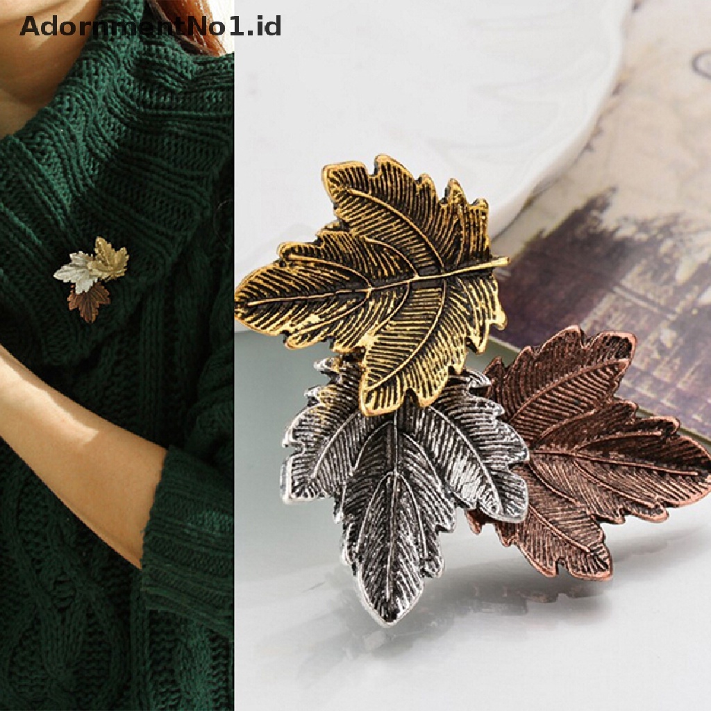 (AdornmentNo1) Bros / Pin Vintage Bentuk Daun Maple Lapis Silver / Gold Untuk Aksesoris Wanita / Pesta / Dansa