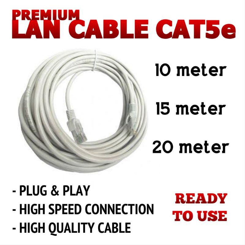 KABEL LAN CAT 5 / 5e 10M / 15M / 20M RJ45 UTP ( PRODUK SIAP PAKAI 10 meter / 15 meter / 20 meter )