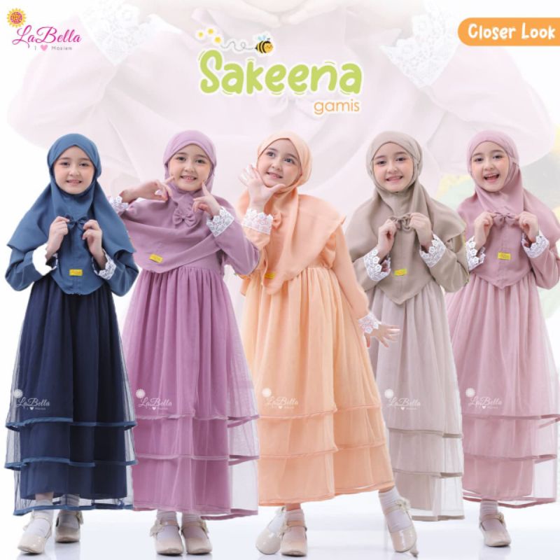 Labella gamis sakeena set/gamis anak perempuan terbaru 2021/set gamis pesta anak