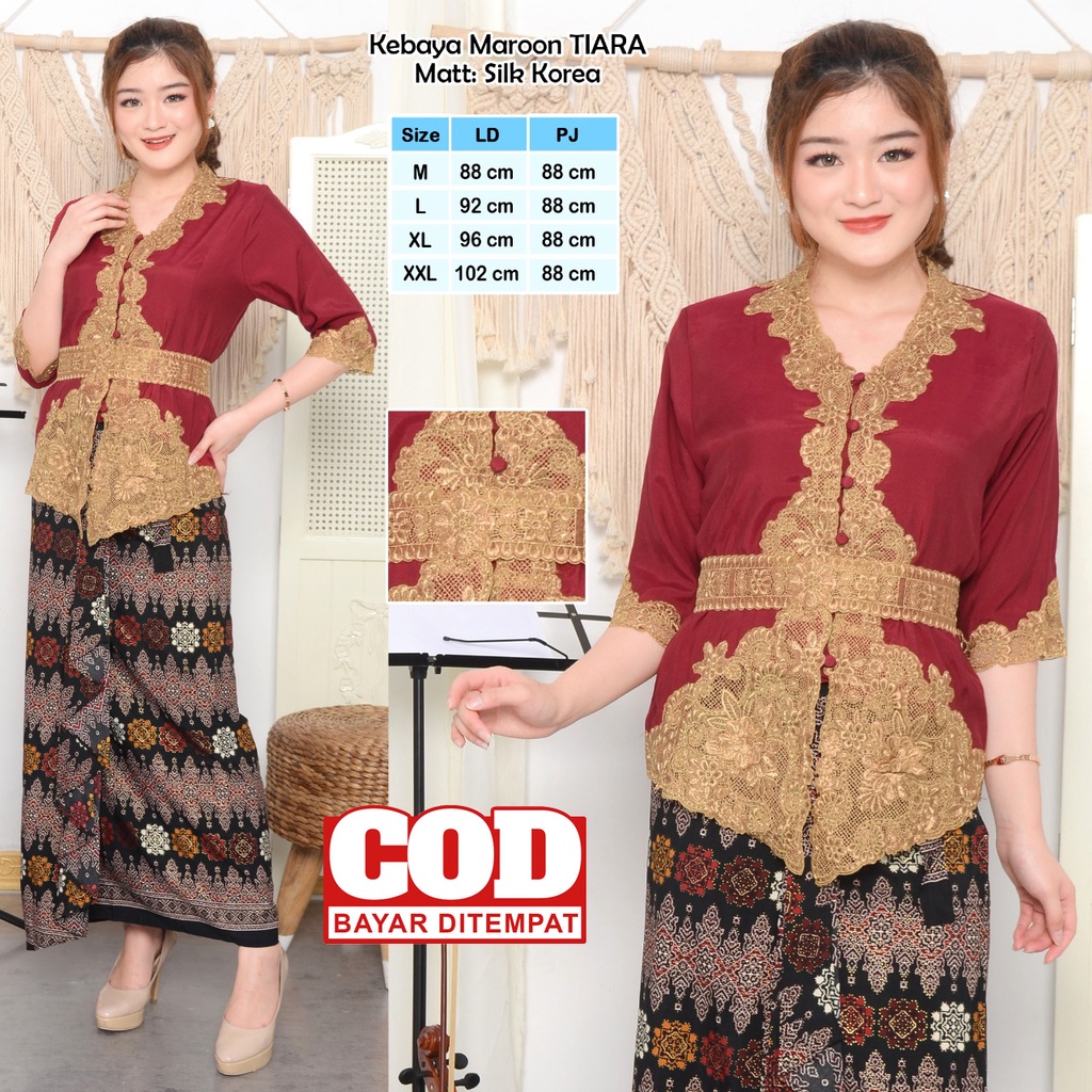 Atasan Kebaya Bordir Modern Mewah Lengan 3/4 Warna Putih|Merah Maroon|Biru Navy / Kebaya Wanita Dewasa Terbaru / Kebaya Akad Nikah Kekinian / Kebaya Wisuda Elegan / Kebaya Kondangan Moderen Cantik Tiara-2