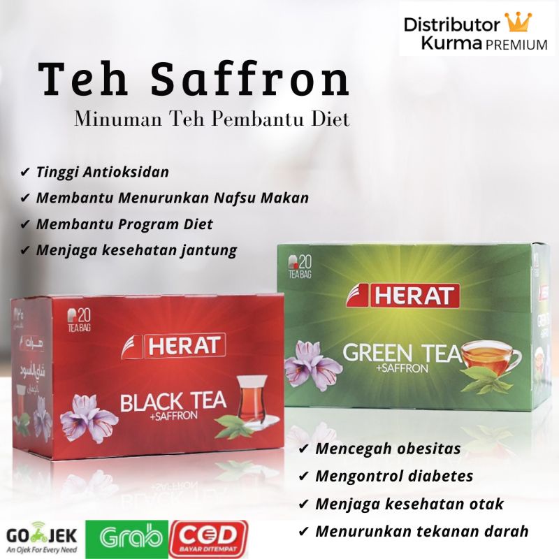 Jual Black Tea Green Tea Saffron Teh Antioksidan 1 Box isi 20 Pcs