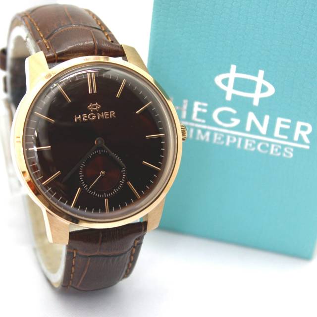 JAM TANGAN COWOK PRIA HEGNER HW1637G-3M ROSEGOLD BROWN ORIGINAL