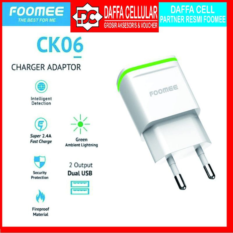 FOOMEE CK06 Charger Dual USB Output With Green Light LED Fast Charge