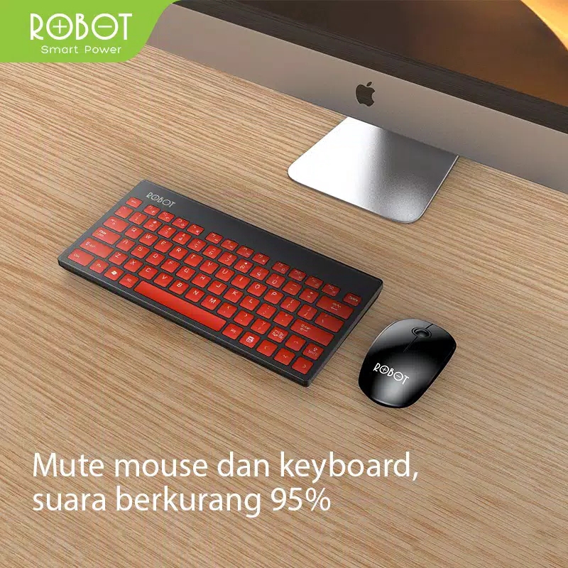 Keyboard Wireless Robot KM3000 Led Hitam Combo Mouse Usb Mini Series for Pc Laptop Original