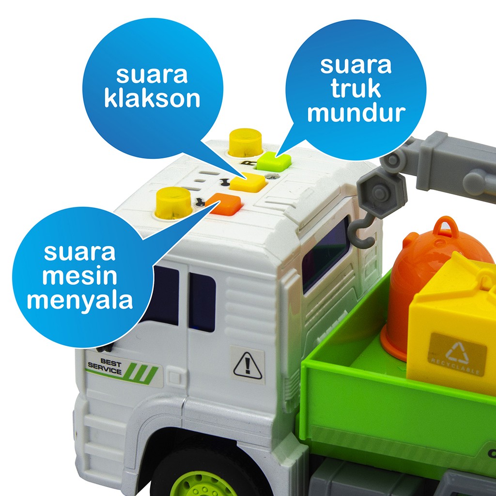 Mainan Truk Daur Ulang 1:20 Spryz Citysquad dengan Mesin Friction, Lampu &amp; Suara