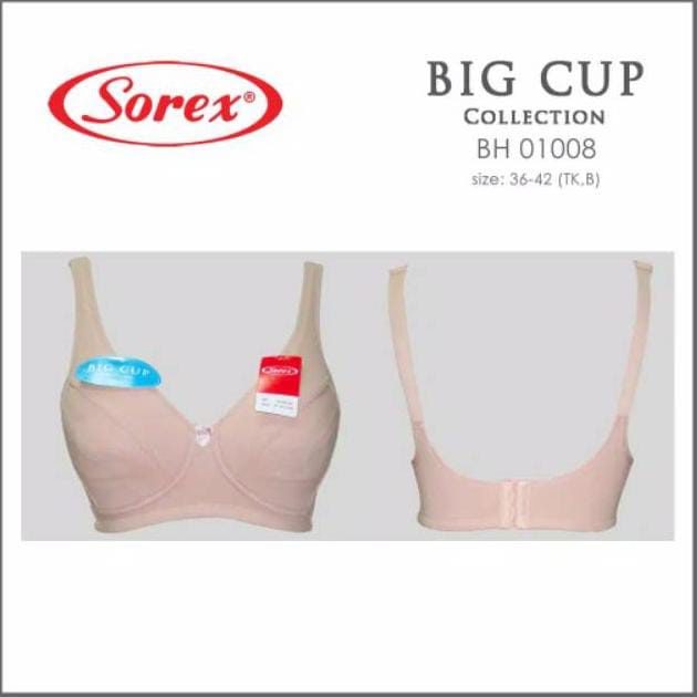 BH Sorex 01008 Bra Wanita Big Cup(B) Tanpa Kawat Dan Busa tipis Kait 3 Jumbo Bahan Katun Menyerap Keringat