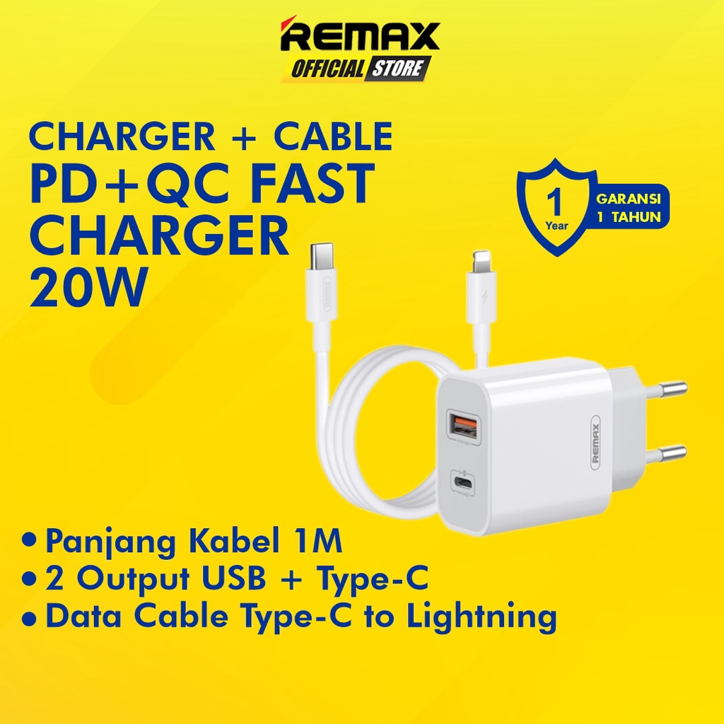 REMAX Surie PD 20W QC3.0 Charger with Type-C to Lightning Cable 1m RP-U68