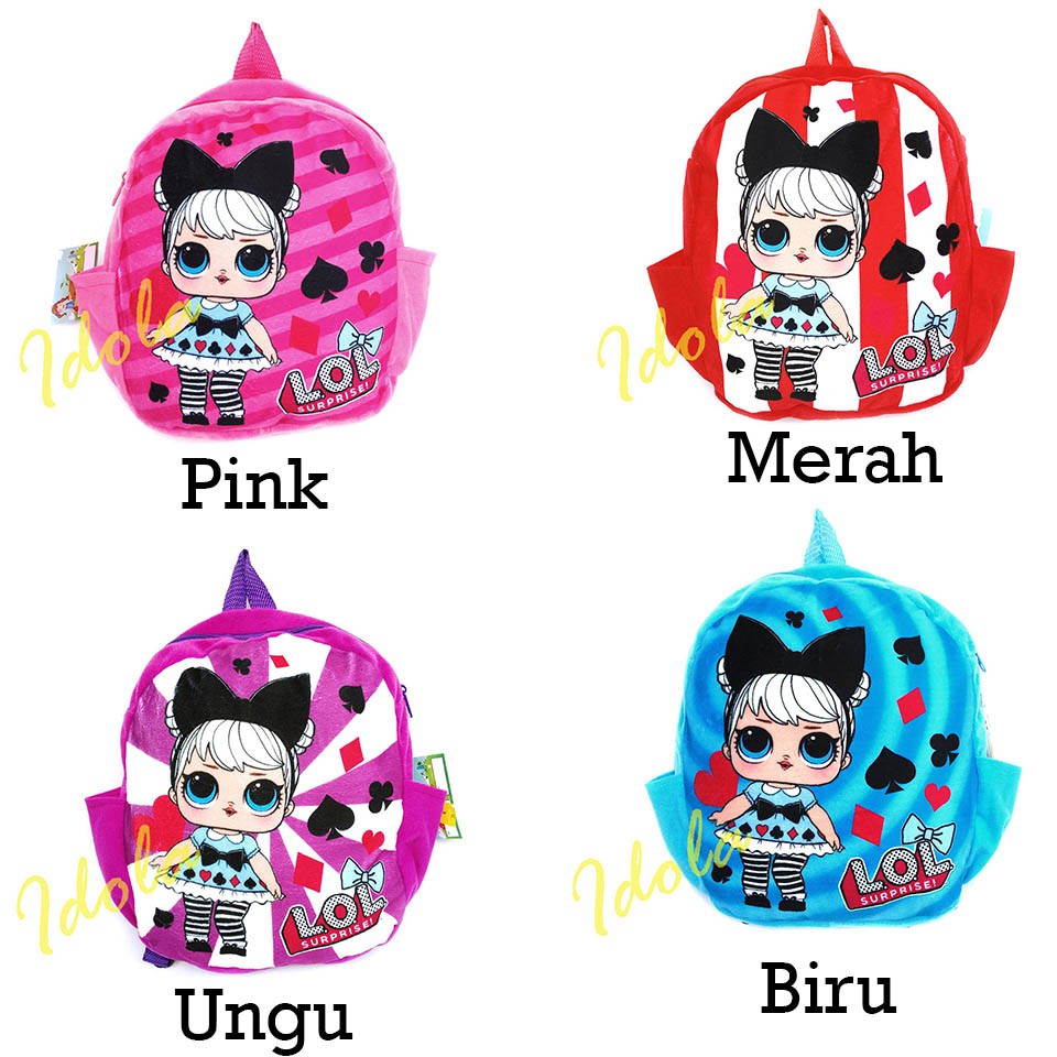 Idolabags - Tas Anak Perempuan Motif LOL Terbaru/ Backpack Anak Balita Bahan Bludru Lembut