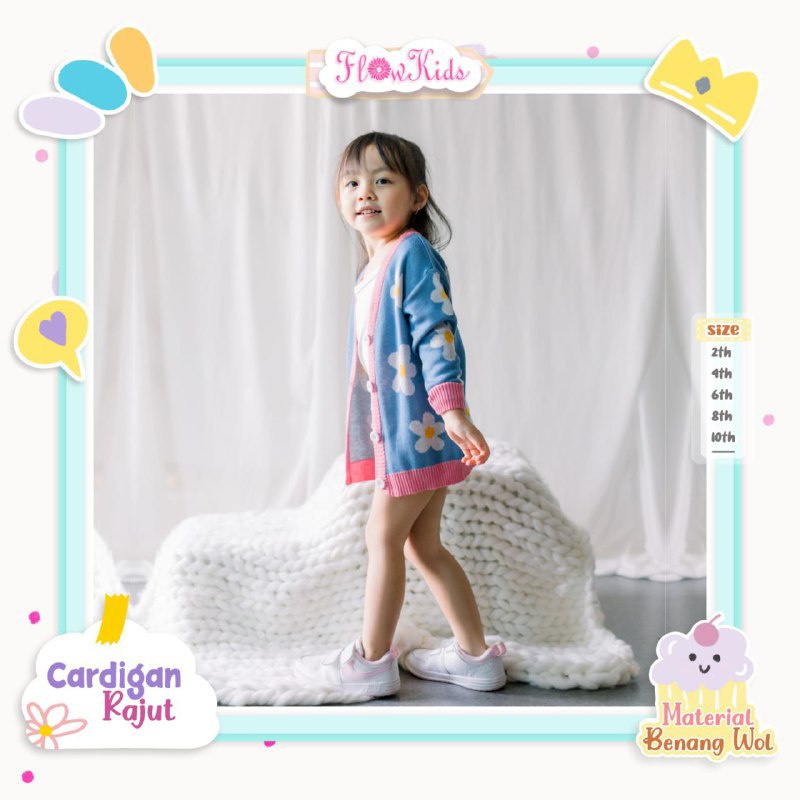 Afsheenastore Cardigan Rajut Flowkids Premium