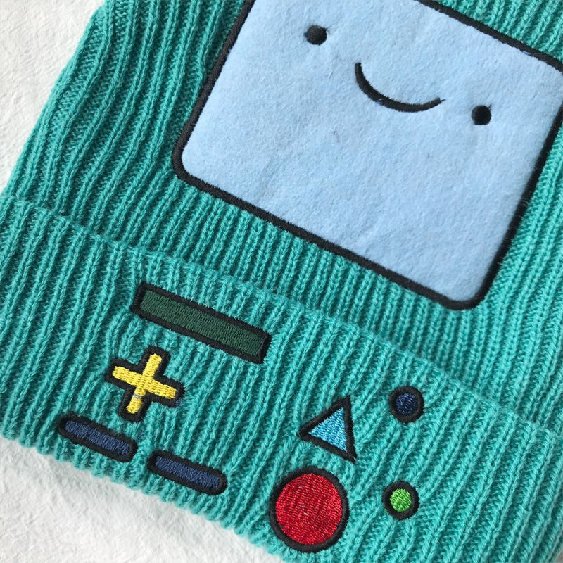 Adventure Time with Finn and Jake Autumn and winter knitted hat men's warmth and thick star card with the same smiley face embroidery student wild hat