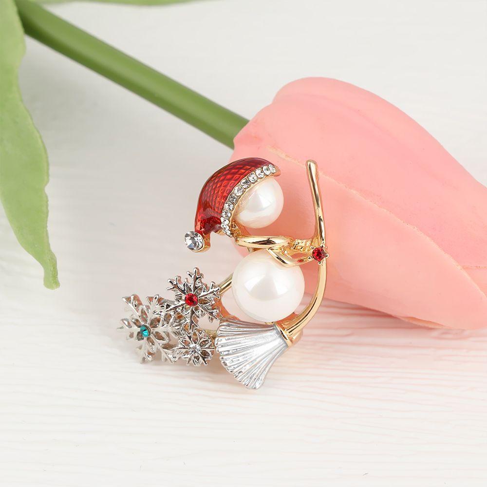 Lily Bros Lucu Kreatif Mutiara Enamel Snowman Penyihir Lapel Pin