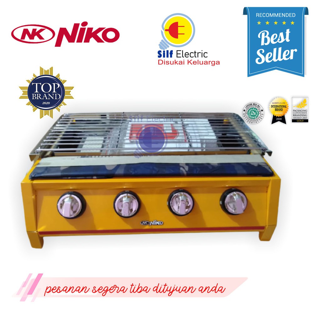 Kompor Panggangan Sosis 4 Tungku NK-GR4 / NIKO BBQ Grill Gas + selang regulator