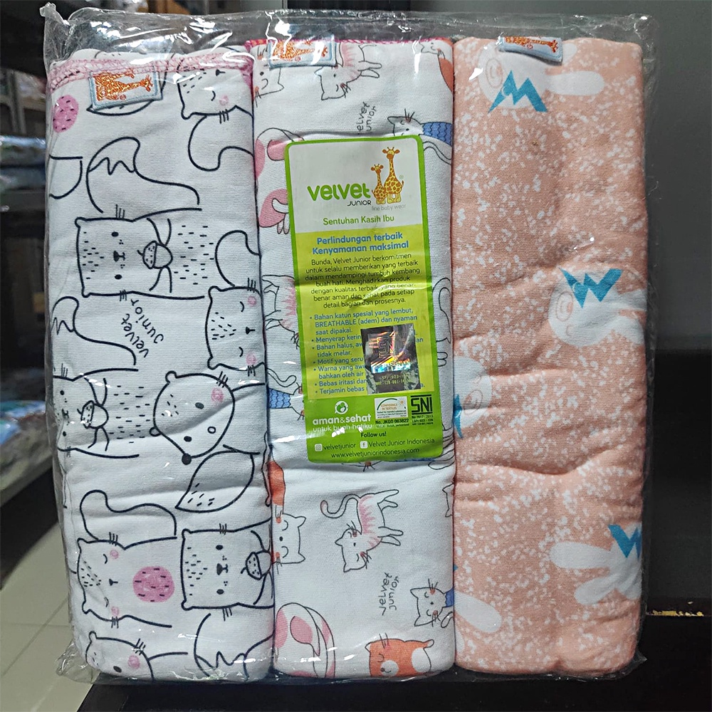 Bedong Bayi Velvet Junior 3pcs 110x90cm Variasi Motif Terbaru