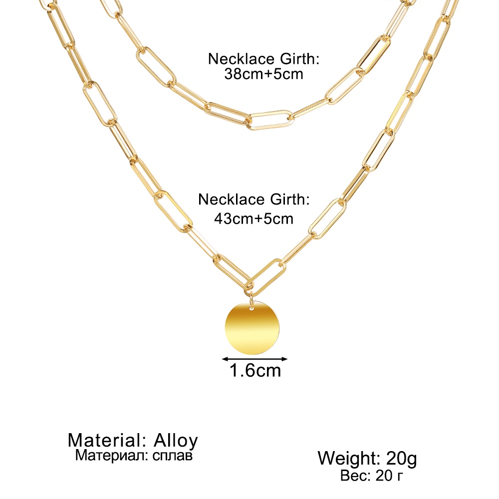 Kalung Rantai Multilayer Dengan Liontin Disk Untuk Wanita