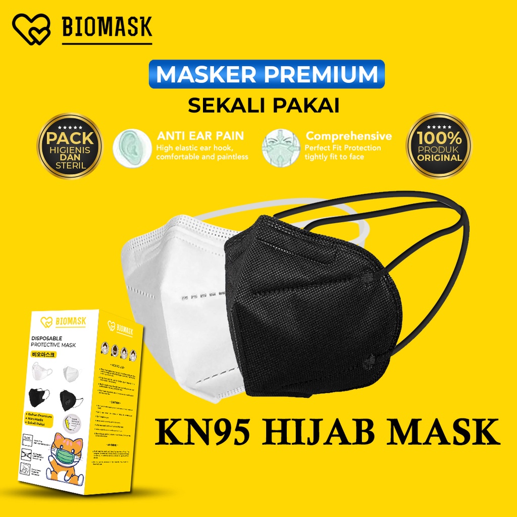 BIOMASK - Masker KN95 HIJAB Headloop 5Ply - PUTIH / Hitam - 1 Pcs - KN 95 HIJAB Masker Wajah KN95 5-