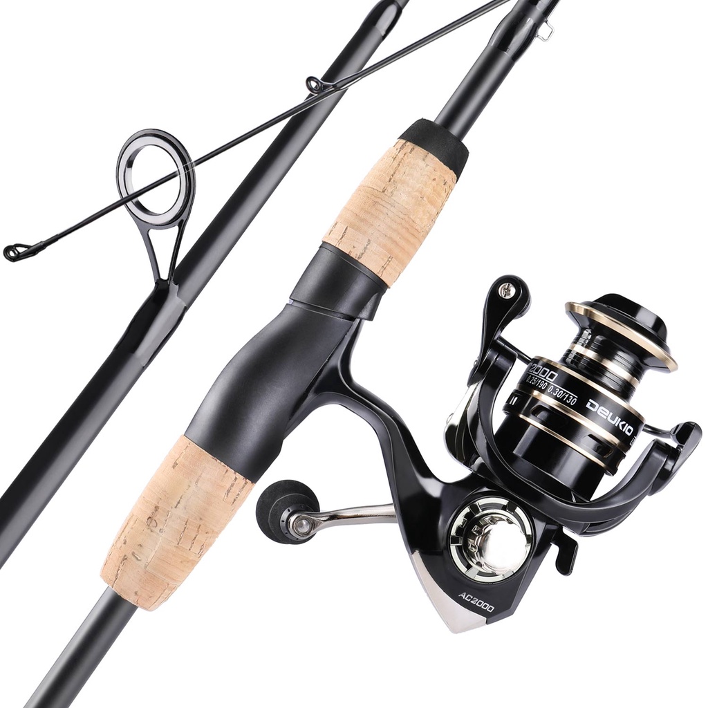 Joran Pancing Set 1.8m/6ft Spinning Fishing Rod Super Strong with Cork Wood Handle Fishing Reel Combos Max Drag 10kg