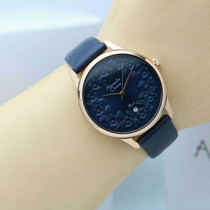 ALEXANDRE CHRISTIE AC 2855 WANITA ROSEGOLD BLUE LEATHER ORIGINAL Star Seller Termurah