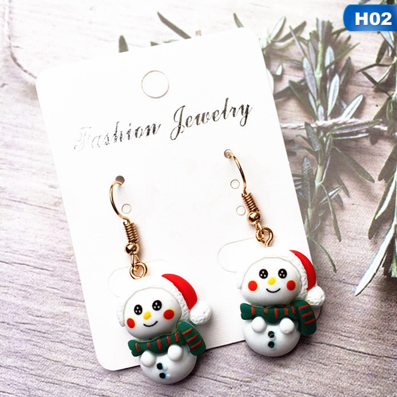 Fancyqube Anting Stud Desain Pohon Natal Santa Claus Untuk Wanita