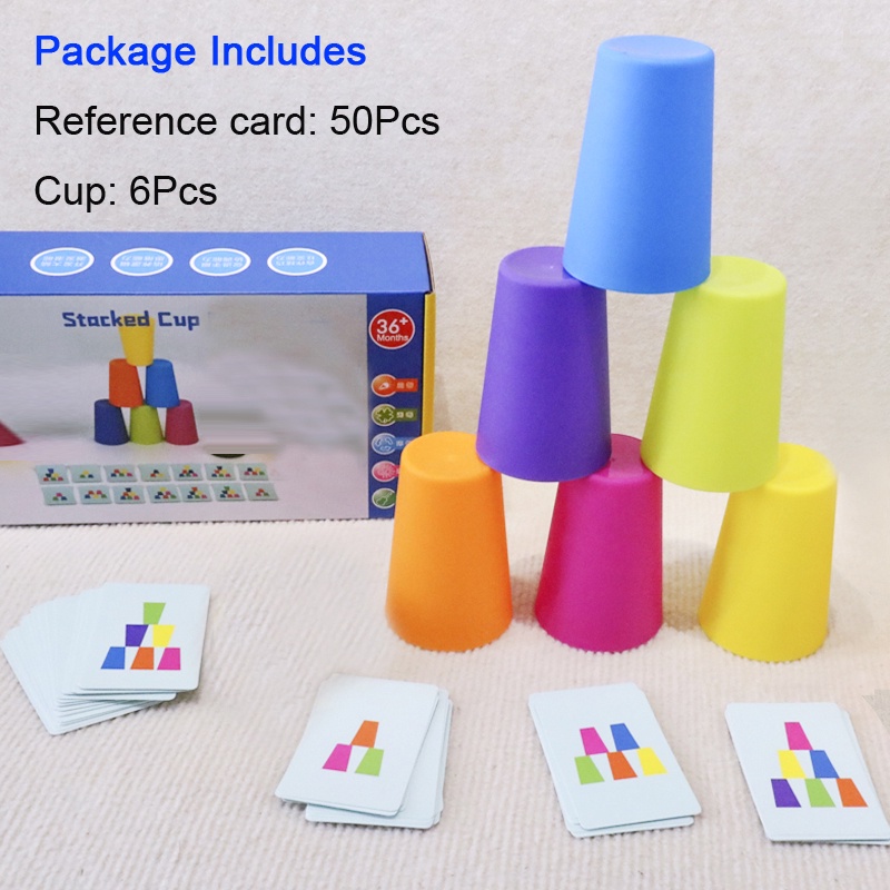 Mainan Edukasi Dini Anak Model Menara Susun Cup Warna Pelangi Balance