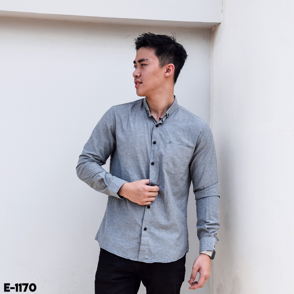 Mensfashionhouse Kemeja Pria Lengan Panjang Polos Oxford Kasual Cowok Murah