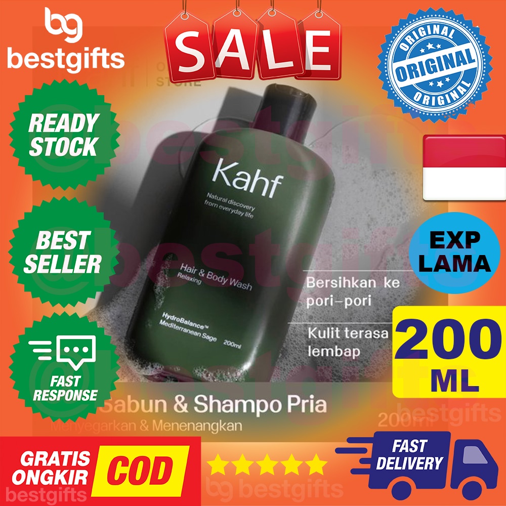 KAHF RELAXING HAIR BODY WASH SABUN MANDI SHAMPOO SHAMPO SAMPO PRIA KULIT LAKI LEMBAB HALUS 200 ML