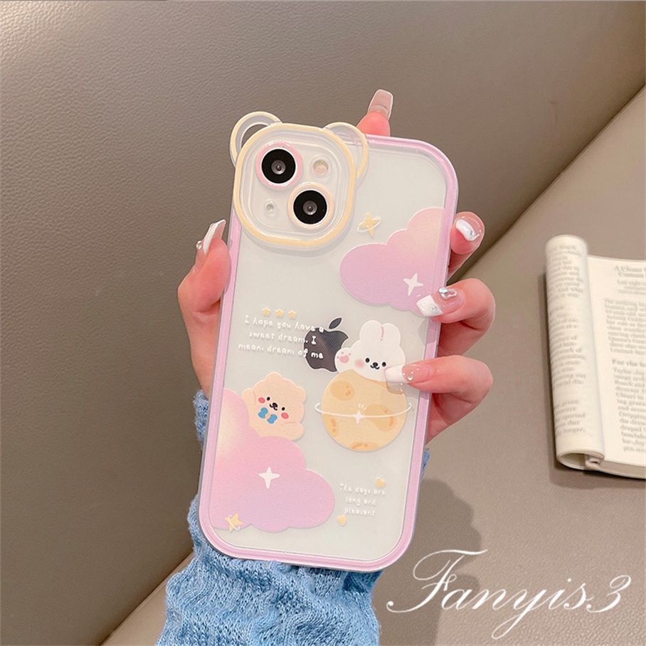 Compatible For iPhone 14 13 12 11 Pro Max X XR Xs Max 8 7 6 6s Plus SE 2020 Soft Case Pelindung Desain Planet Kelinci Fantasi Untuk