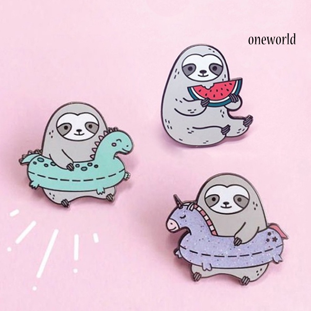 OW@ Lovely Cartoon Sloth Eating Watermelon Unisex Enamel Lapel Badge Brooch Pin