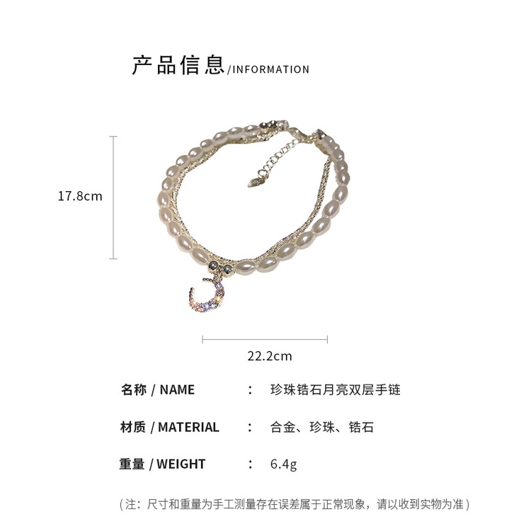 Berkilau Mutiara Zirkon Bulan Liontin Double-Layer Gelang Wanita Korea In Desain Gelang Perhiasan Aksesoris Hadiah