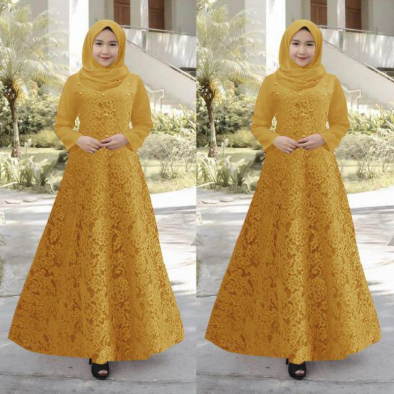 BAJU MAXI MAXY DRESS GAMIS WANITA PEREMPUAN MUSLIM BRUKAT BROKAT BUNGA IMPORT PREMIUM PESTA KONDANGA