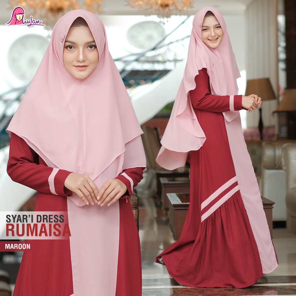 [PROMO] Setelan dress dan Hijab Gamis Miulan Rumaisa Syar'i Fahion Wanita Muslimah Cantik dan Modis 