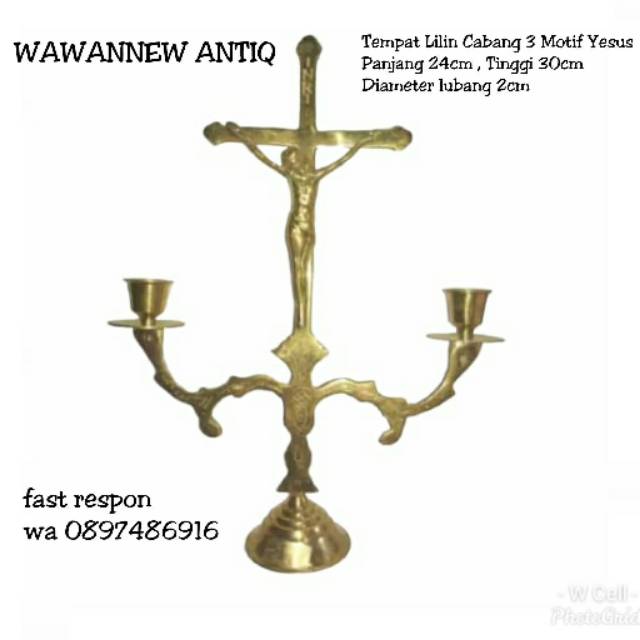 Tempat Lilin Aromaterapi Kuningan Antik / Candle Holder Cabang 3 Motif Salip