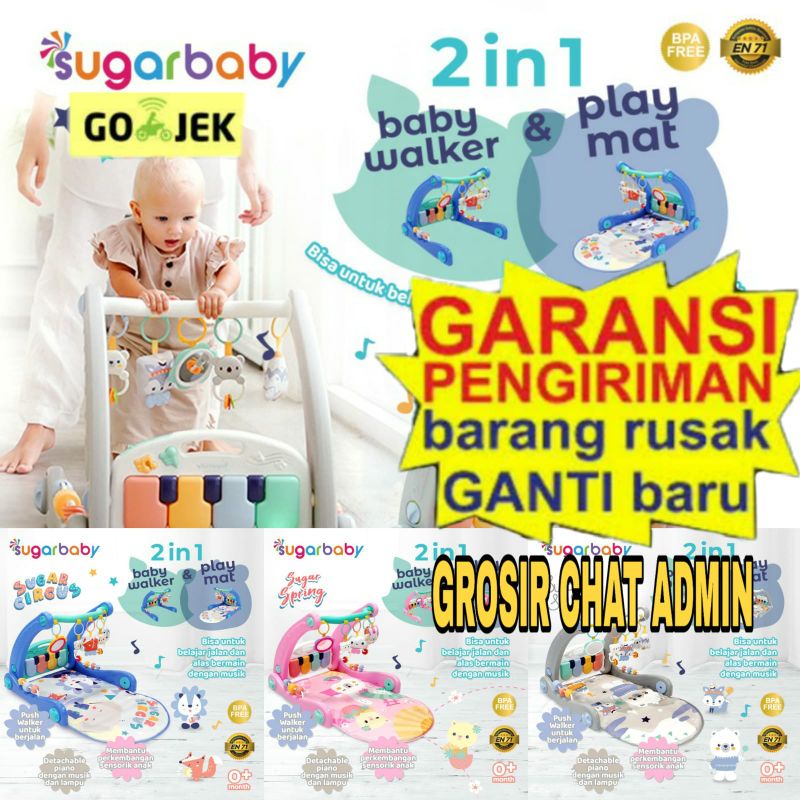 Sugarbaby 2in1 Baby Walker&amp; Playmat/Push Walker/Alat Bantu Jalan Anak sugarbaby BABY WALKER DAN PLAYMAT 2in1 alat bantu jalan anak piano anak mainan anak Walking Assistant push walker ALAT BANTU JALAN PIANO PLAYMAT PLAYGYM MAINAN ANAK MAINAN PLAY MAT