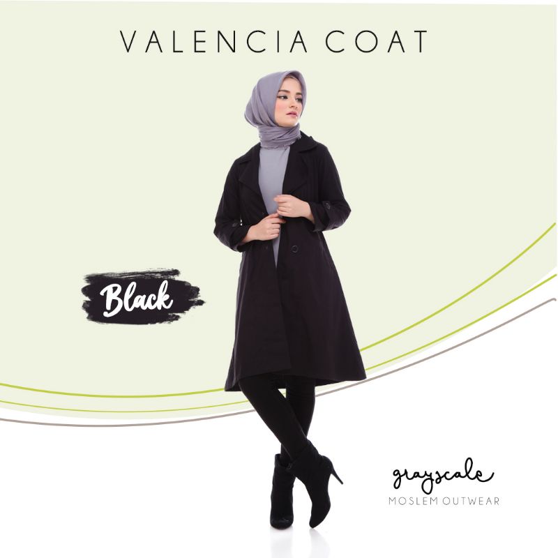 Atasan Muslimah Size S, M, L, XL, XXL Valencia Coat by Grayscale Outer Hitam Wanita Polos Kancing Ou
