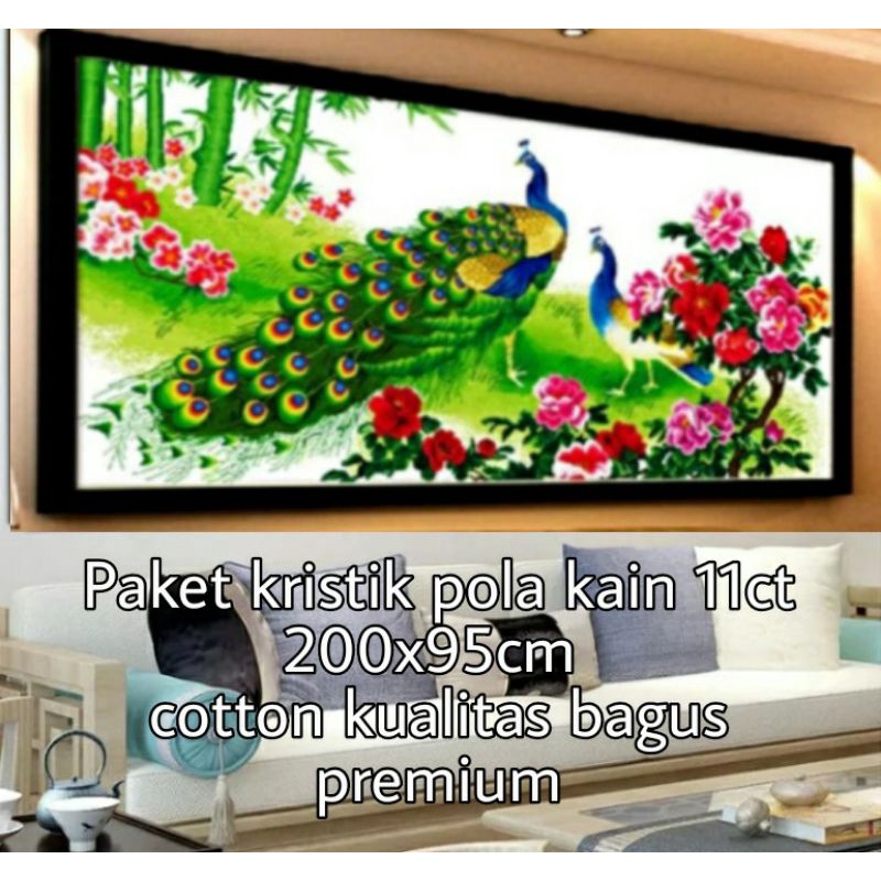 paket kristik pola kain merak 11ct jumbo kualitas bagus premium