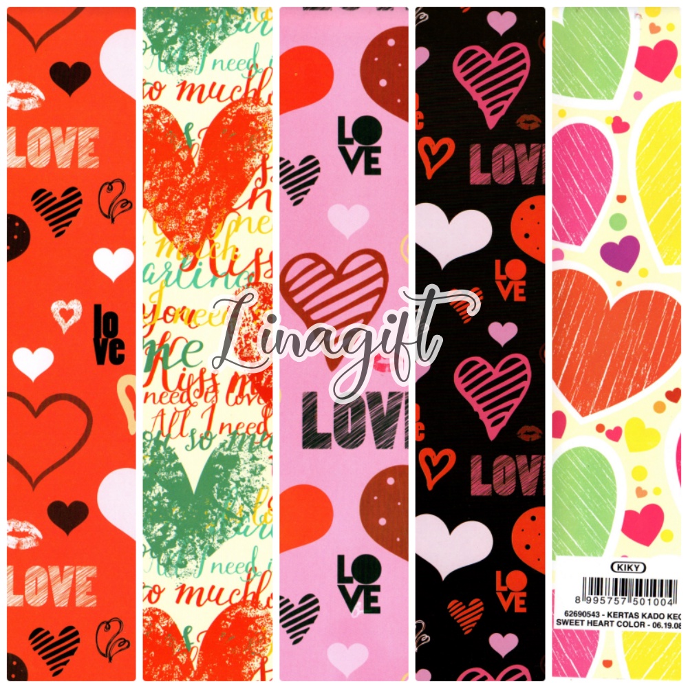 

( 5 Lembar ) LOVE KIKY - KERTAS KADO -GIFT WRAPPING PAPER HATI / VALENTINE HEART WEDDING