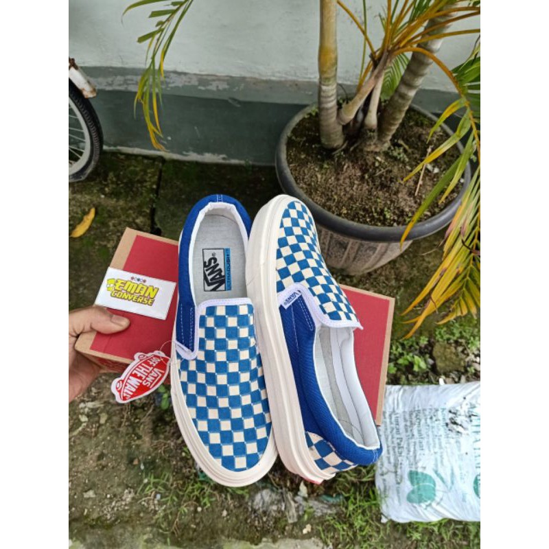 SEPATU V4NS SLIP ON CHEKERBOARD ICE BLUE PREMIUM QUALITY MADE IN CHINA