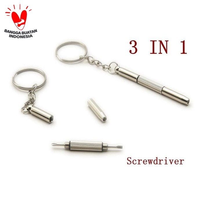 Gantungan kunci obeng 3in1 plus minus mini Reparasi Kacamata keychain