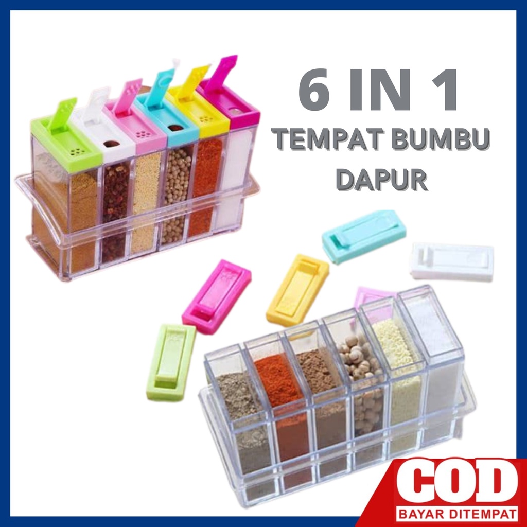 Tempat Bumbu Dapur 6in1 - Set Isi 6 Botol Bumbu &amp; Holder Botol - 6 in 1 - HHD-17