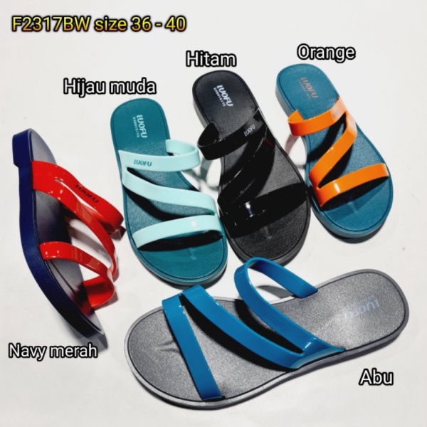 sandal Diskon wanita F2317BW slop jelly cewek import Promo luofu sendal karet