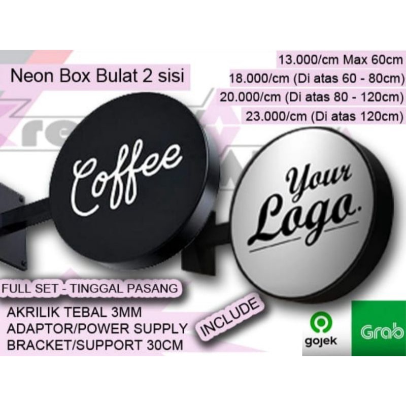 Neon Box Bulat Dua sisi 2 sisi