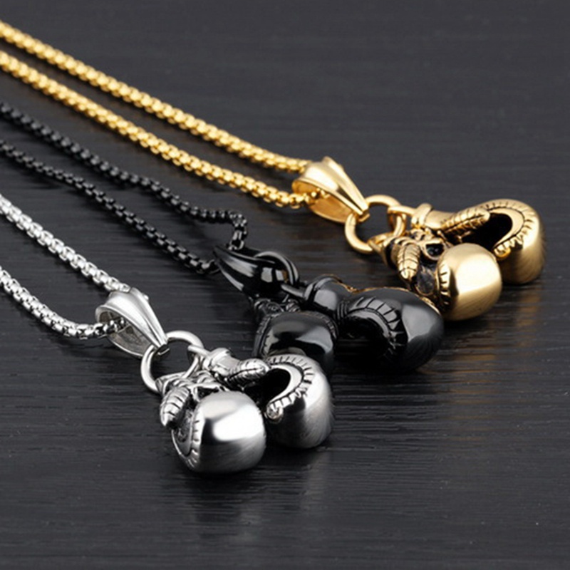 Punk Rock Necklace Fashion Choker Boxing Glove Pendant Stainless Steel Gold Silver Balck Mens Boys Gift Cool Chain/Multicolor