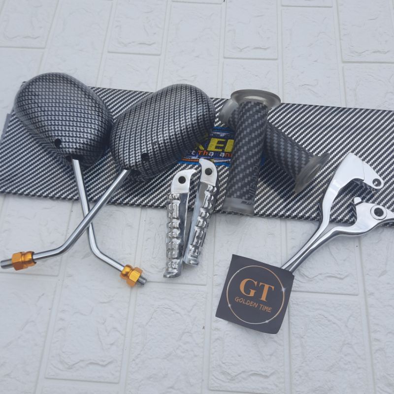 Kulit Jok Biker - Handgrip Silver + Handle Rem Mio - Footstep Vixion - Spion Mio Karbon Chrome