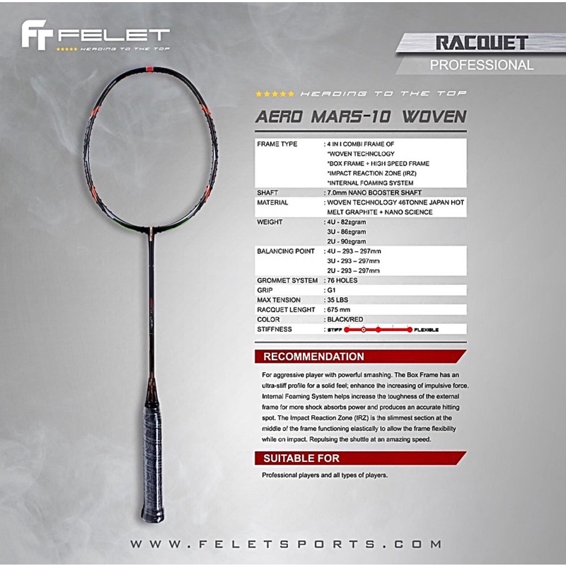 Raket Badminton Felet Aeromars 10 Woven / Aero mars 10 woven original