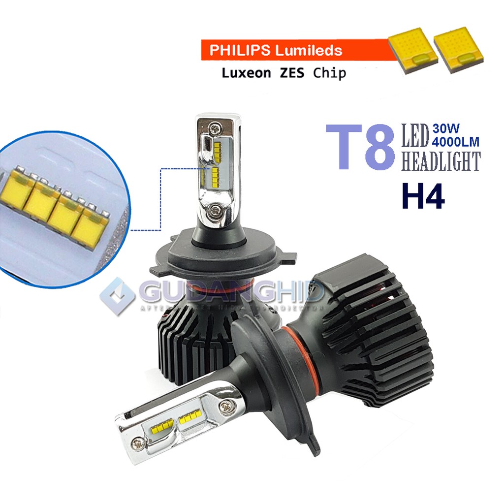 Lampu LED Mobil T8 E3 ZES Lumileds H4 Hi-Lo 12V-32V 30W