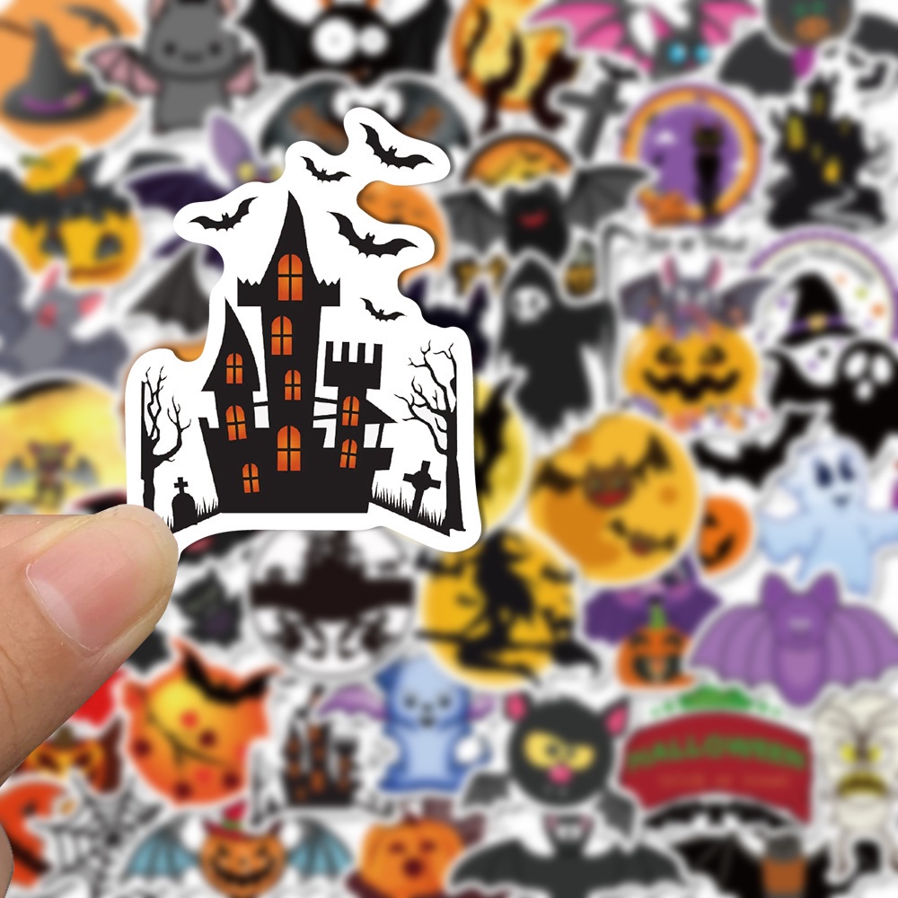 50 Pcs Stiker Graffiti Kartun Labu Kepala Kelelawar Halloween Tahan Air Untuk Dekorasi Laptop