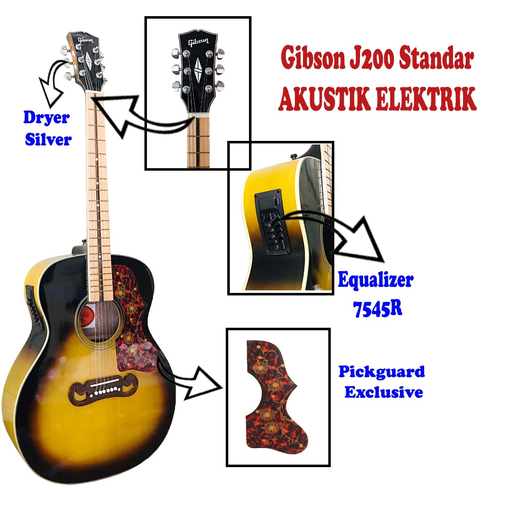 Gitar Akustik Elektrik Gibson J200 Free Packing Kayu Bergaransi 100%