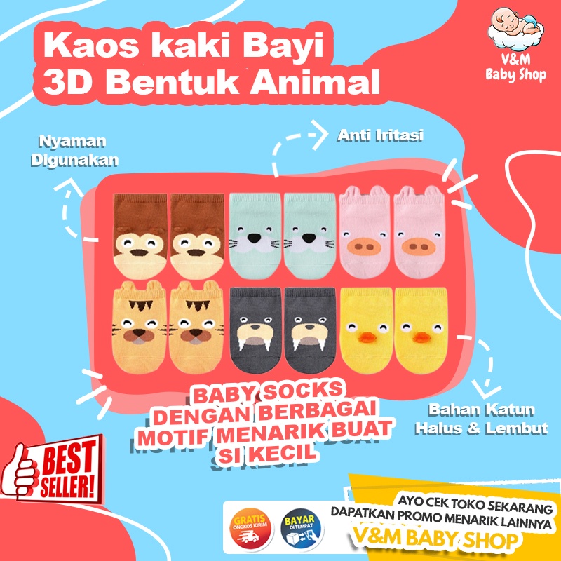 VnM012 | Baby Socks, Kaos kaki Bayi 3D Bentuk Animal Lucu, Lembut Dan Nyama di Gunakan